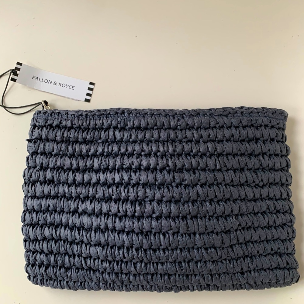 NWT Fallon & Royce Navy Straw Clutch